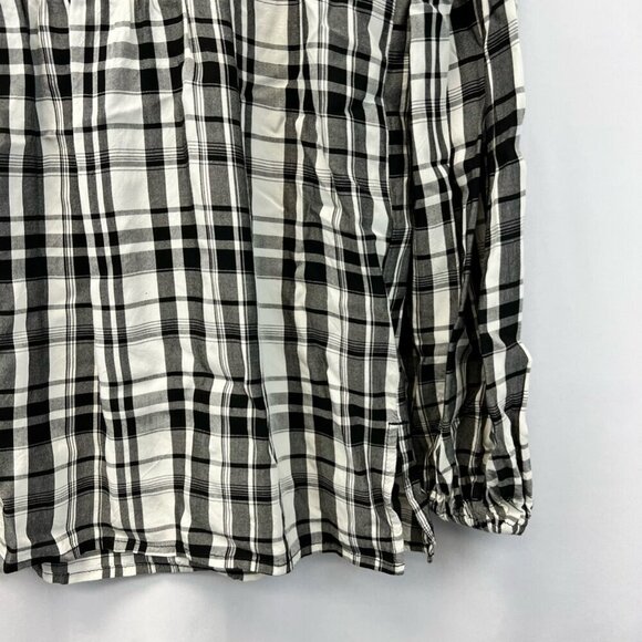 Loft Womens Babydoll Top Black Ivory Plaid Long Sleeve Puff Pleated Button S - Picture 8 of 11